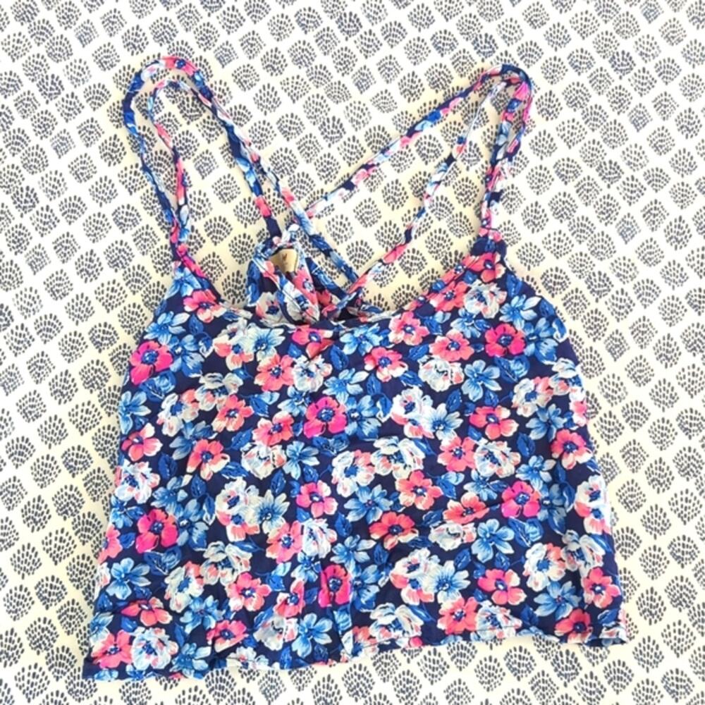 Hollister Floral Crop Top - Blue and Pink